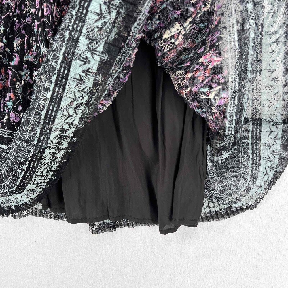 Free People Mini Dress Womens 2 Black Floral Lace Embroidered V-Neck Long Sleeve - Picture 11 of 16